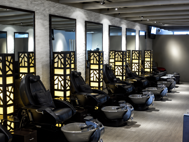 Modern pedicure station with individual basins and seating